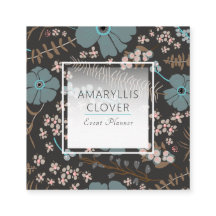 Frühlingsfloral Mix Aquamarin rosa grau auf schwar