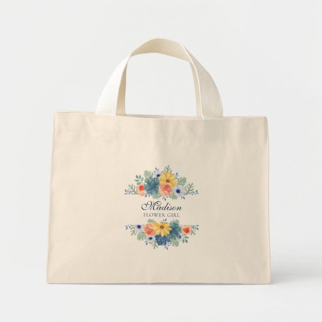 Frühlingsfloral Moderner Personalisierter Name | H Mini Stoffbeutel (Vorne)