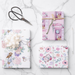 Frühlingsfloral   Rosa Telefonkabine Geschenkpapier Set