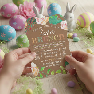 Frühlingsfloral Rustikale Kraft Osterfeier Einladung