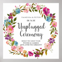 Frühlingsfloral Unplugged Wedding Zeremony Sign Poster