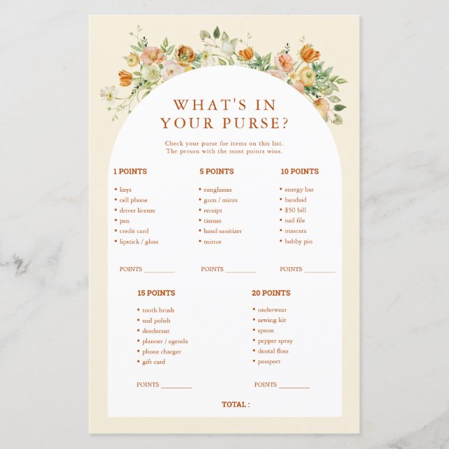 Frühlingsfloral Was ist in Ihrer Purse Babydusche? (Vorderseite)