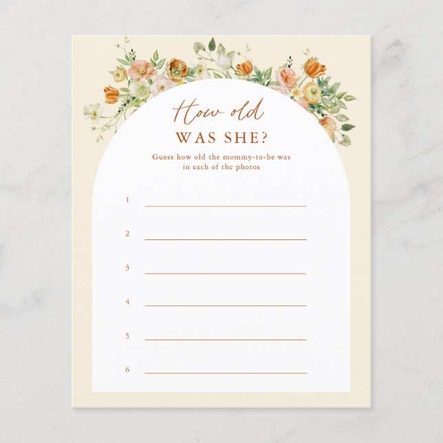 Frühlingsfloral wie alt war ihr Baby Duschspiel (Vorderseite)