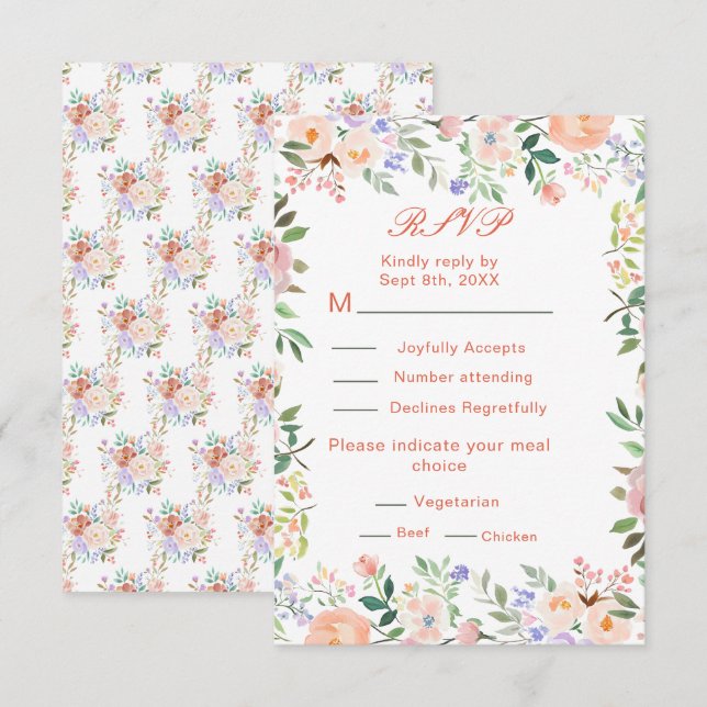 Frühlingsflorale Blume Hochzeit RSVP Karte (Vorne/Hinten)