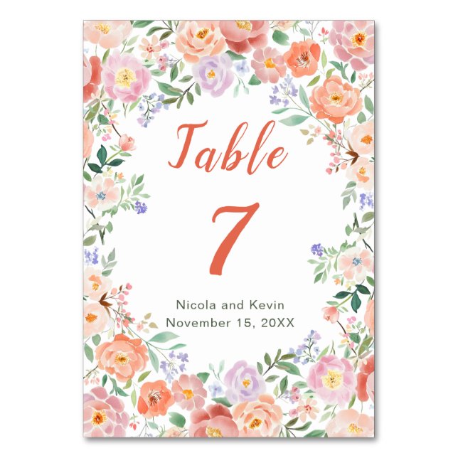 Frühlingsflorale Blume Hochzeit Tischnummer (Vorderseite)