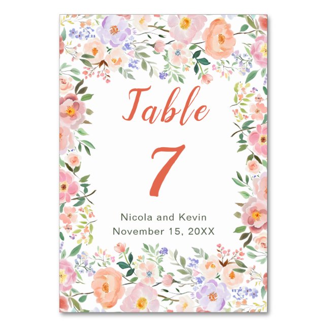 Frühlingsflorale Blume Hochzeit Tischnummer (Vorderseite)