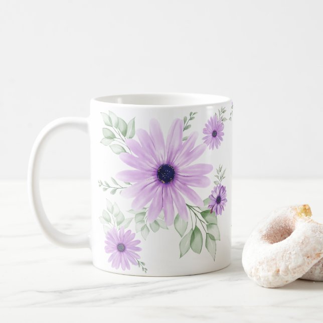 Frühlingsflorale Botanische Muster farbenfroh Kaffeetasse (Mit Donut)