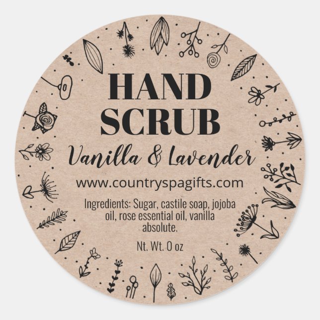 Frühlingsflorale hausgemachte Hand Scrub Kraft Lab Runder Aufkleber (Vorderseite)
