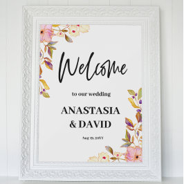 Frühlingsflorale Hochzeit Willkommensdruckplakat Poster