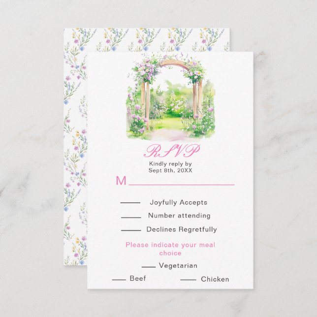Frühlingsflorale Hochzeitstorch Empfang RSVP Karte (Vorne/Hinten)