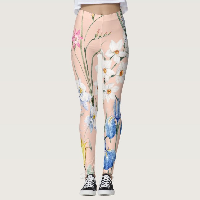 Frühlingsflorale, Retro-Tapete. Leggings (Vorderseite)