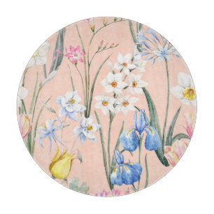 Frühlingsflorale, Retro-Tapete. Schneidebrett