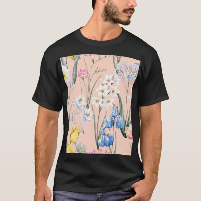 Frühlingsflorale, Retro-Tapete. T-Shirt (Vorderseite)
