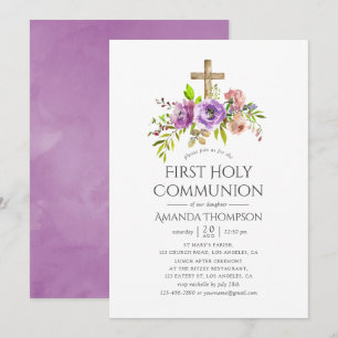 Frühlingsflorale Wasserfarbe Erste Heilige Kommune Einladung