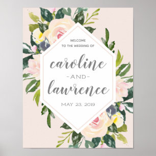 Frühlingsflorales Erröten Hochzeitswillkommenssc Poster
