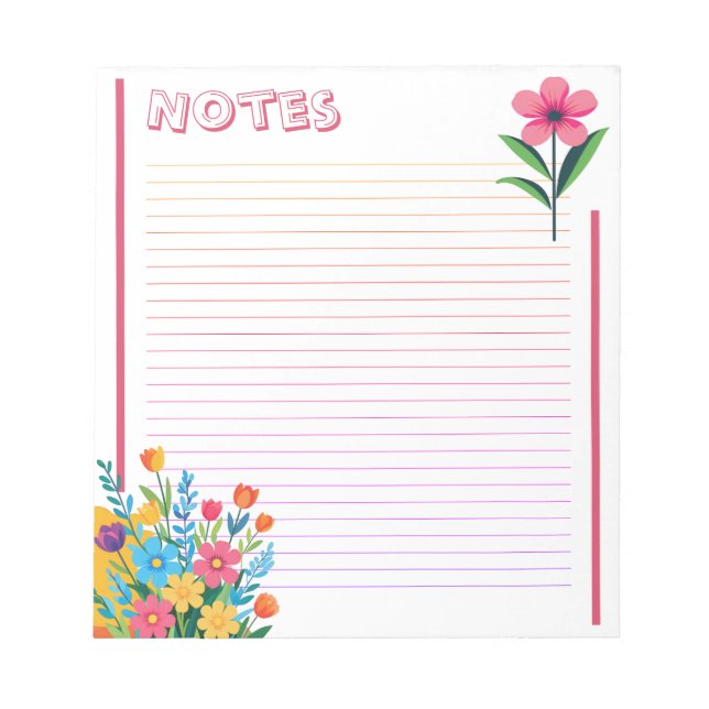 Frühlingsflorales Frisch & Farbige Linien Notizblock (Vorderseite)