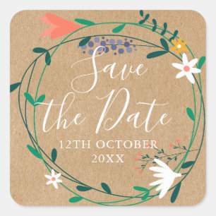 Frühlingsflorales Girlande Save-the-Date Quadratischer Aufkleber