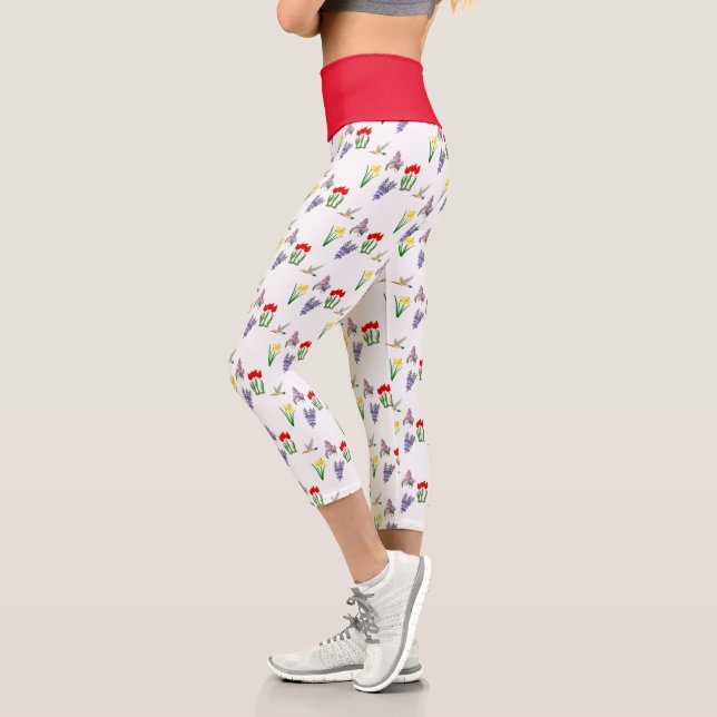 Frühlingsflorenrot Tulip Daffodil Lilac Capri Leggings (Links)