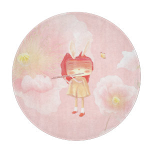 Frühlingsflöte: Bunny Girl spielt Musik in rosa Ga Schneidebrett