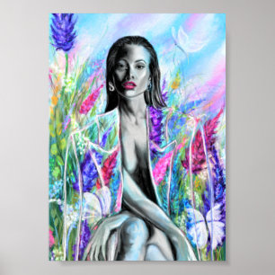 Frühlingsfrau Poster Druck - Malerei Kunst