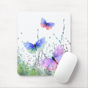 Frühlingsfreude - Bunte Schmetterlinge fliegen in Mousepad