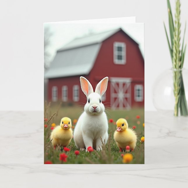 Frühlingsfreunde Bauernhof Szene Karte (Vorderseite)