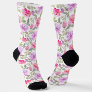 Frühlingsfrische Stimmung: Pink- und Lila-Blumende Socken