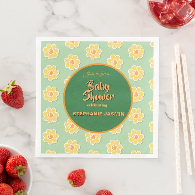 Frühlingsgänseblümchen auf pastellgrünem Salbei Serviette (Beispiel)