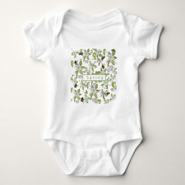 Frühlingsgarten blüht und Hummeln Baby Strampler (Vorderseite)