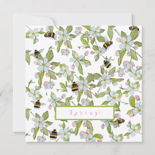 Frühlingsgarten blüht und Hummeln Einladung (Vorderseite)