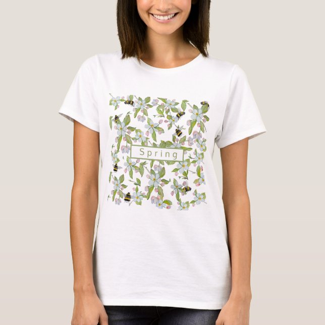 Frühlingsgarten blüht und Hummeln T-Shirt (Vorderseite)