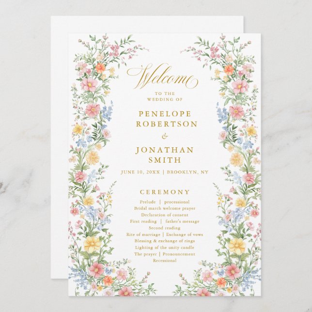 Frühlingsgarten Florale Hochzeitsprogrammkarte im  Einladung (Vorne/Hinten)