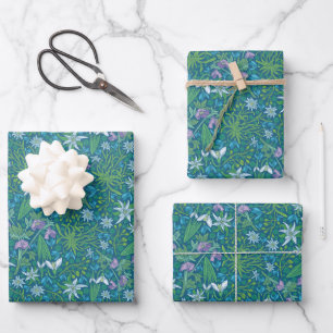 Frühlingsgarten Muttertags Blau Lila Weiß Geschenkpapier Set