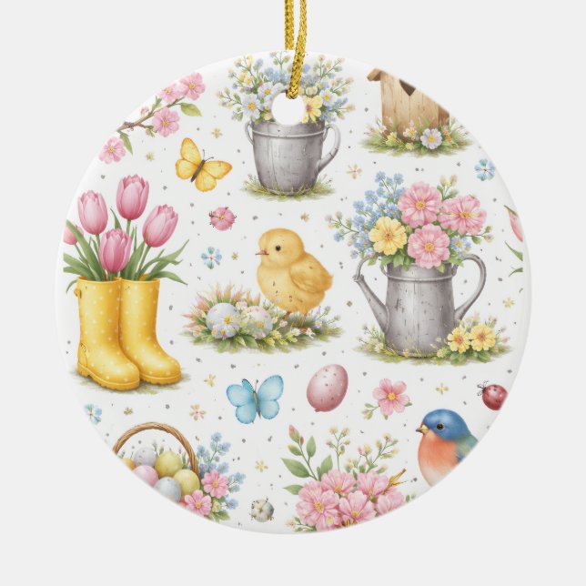 Frühlingsgarten Ostern  Keramik Ornament (Vorne)