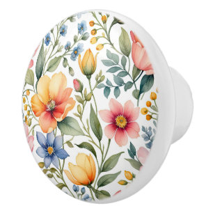 Frühlingsgarten-Symphonie - Wasserfarbe Wildblumen Keramikknauf