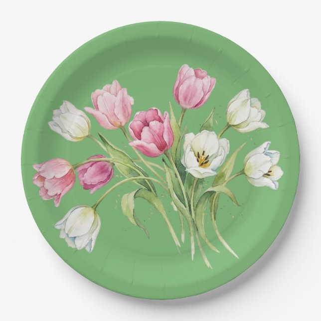 Frühlingsgarten-Tulpen Pappteller (Vorderseite)