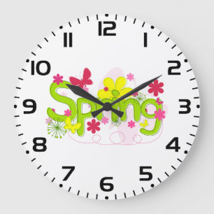 Frühlingsgarten-Typografie Blumen Schmetterlinge Große Wanduhr