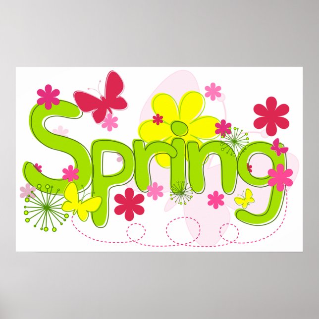Frühlingsgarten-Typografie Blumen Schmetterlinge Poster (Vorne)