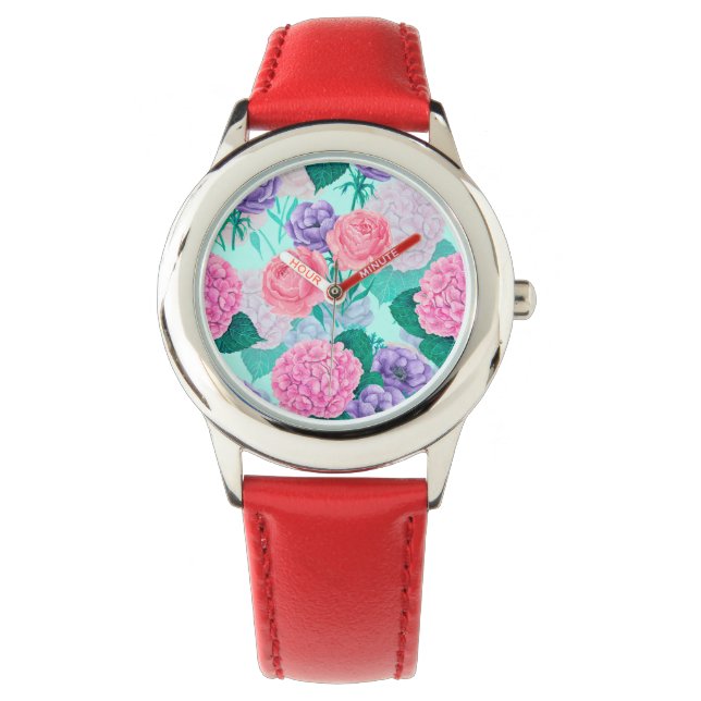 Frühlingsgarten Wasserfarbe 2 Armbanduhr (Vorderseite)