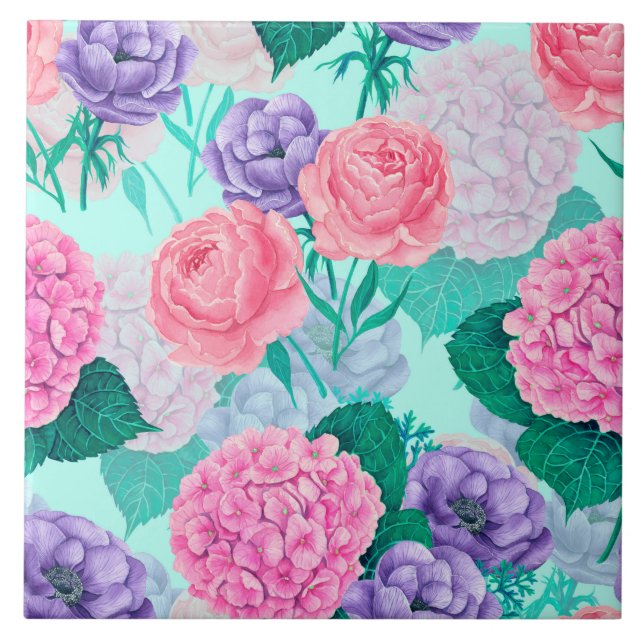 Frühlingsgarten Wasserfarbe 2 Fliese (Vorderseite)