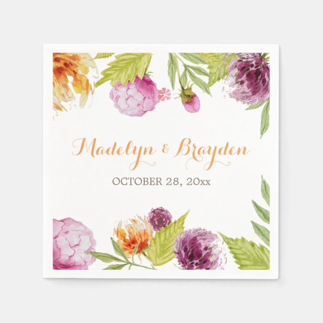 Frühlingsgarten Wasserfarbe gestrichen Blumen Serviette (Vorderseite)