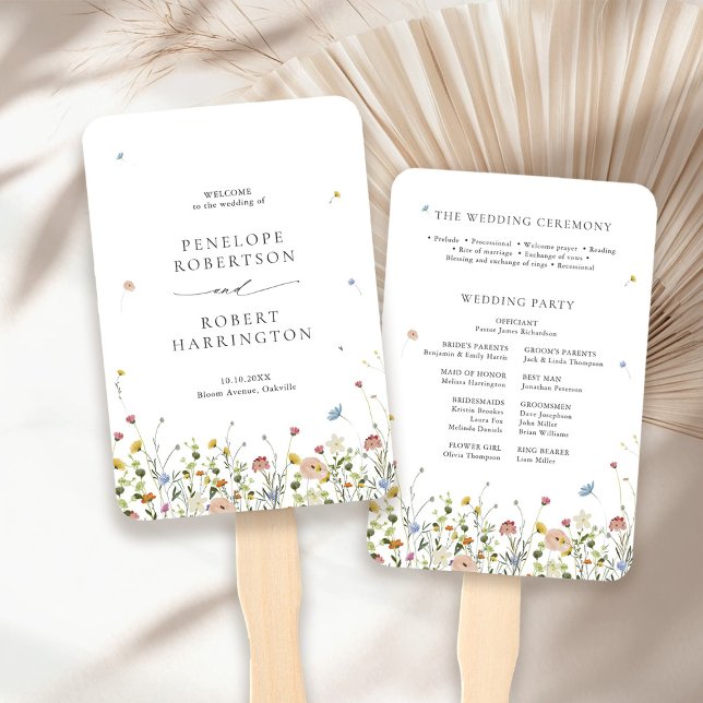 Frühlingsgarten Wildblume Blumengarten Minimalisti Fächer (Spring Wildflower Garden Floral Minimalist Wedding Hand Fan)