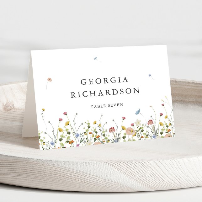 Frühlingsgarten Wildblume Minimalistische Platzkar Tischnummer (Spring Wildflower Pastel Color Garden Floral Minimalist Wedding place card)
