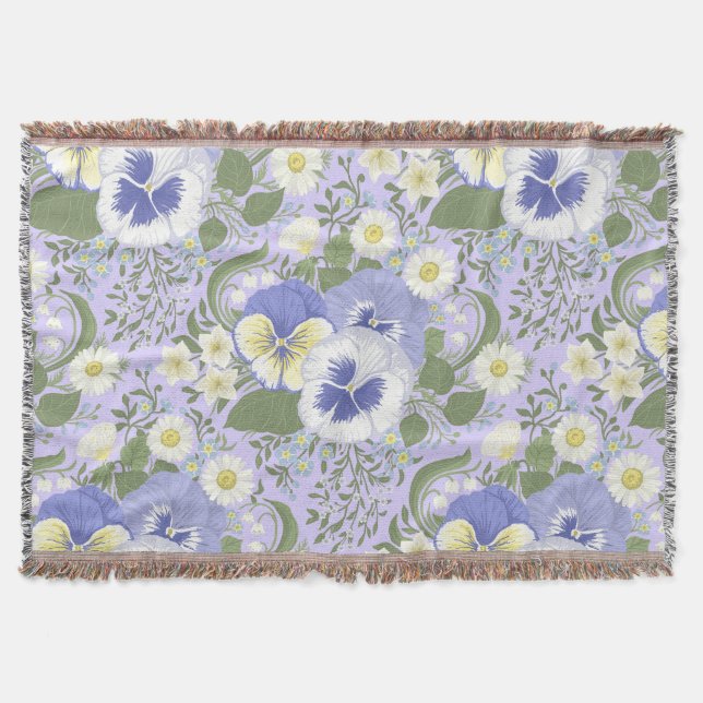 Frühlingsgartenblumen auf Lavendel Decke (Vorderseite)