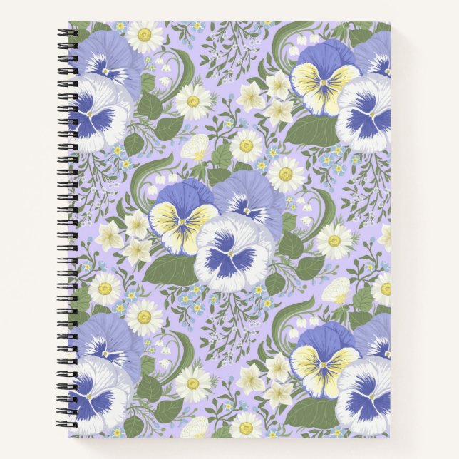 Frühlingsgartenblumen auf Lavendel Notizbuch (Vorderseite)