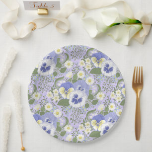 Frühlingsgartenblumen auf Lavendel Pappteller