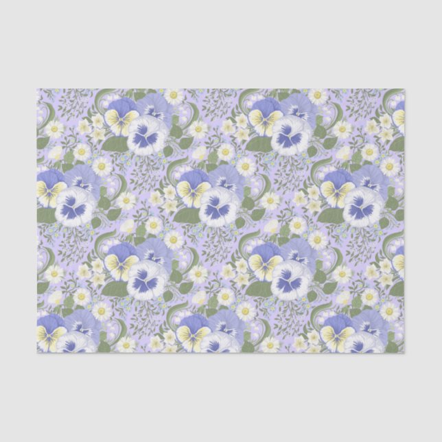 Frühlingsgartenblumen auf Lavendel Seidenpapier (Vorderseite)