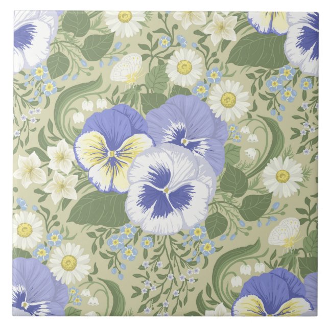 Frühlingsgartenblumen auf Salbei Fliese (Vorderseite)