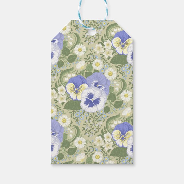 Frühlingsgartenblumen auf Salbei Geschenkanhänger (Vorderseite)