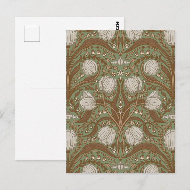 Frühlingsgartenblumen auf Salbei Postkarte (Vorne/Hinten)